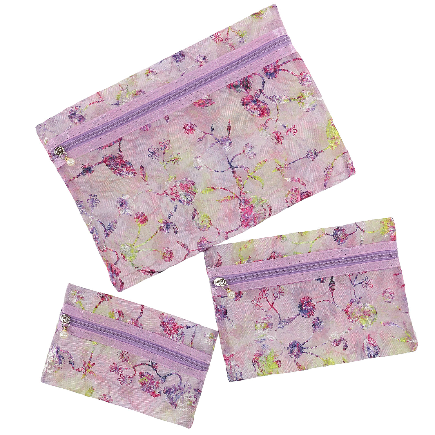 【5月1日より価格改定】メッシュフ ラワー刺繍ポーチ 3点セット - 画像6