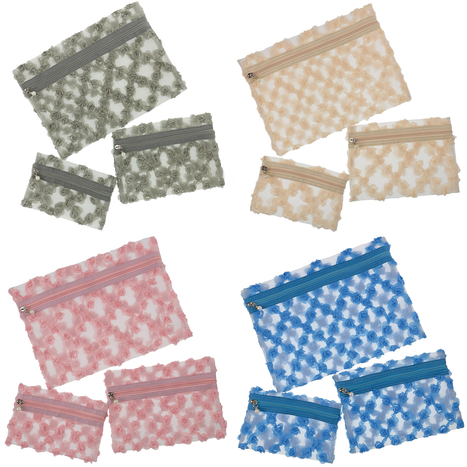 メッシユ フラワーチュールポーチ3点セット - 画像1