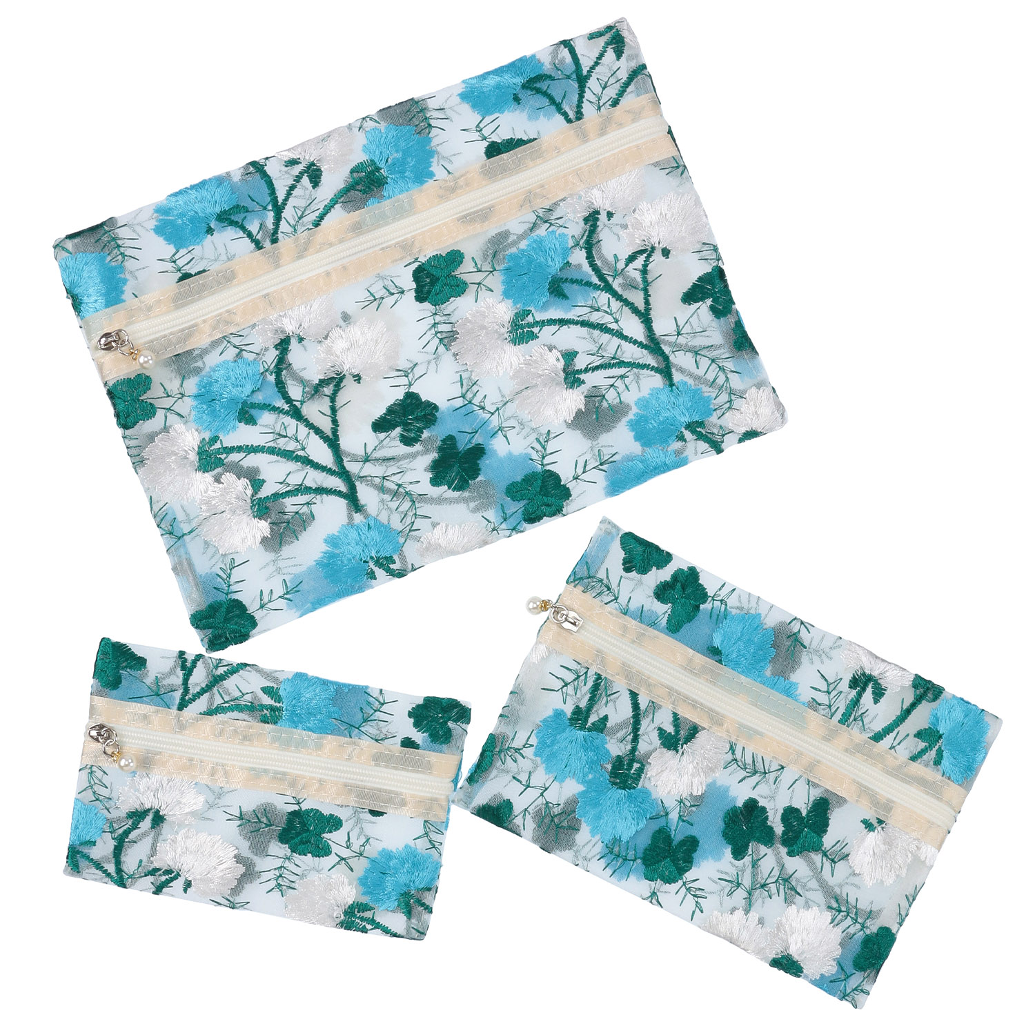 【5月1日より価格改定】メッシュ3点ポーチ バラ刺繍柄 - 画像4