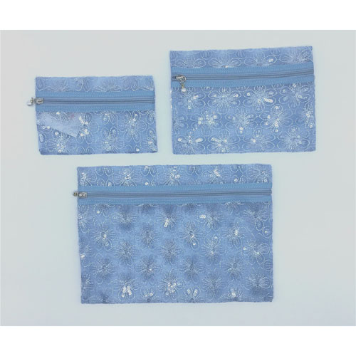 メッシュ スパンコール花刺繍 ポーチ3点セット - 画像3