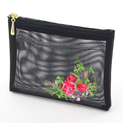薔薇＆四つ葉 ミニ薄型メッシュポーチ - 画像1