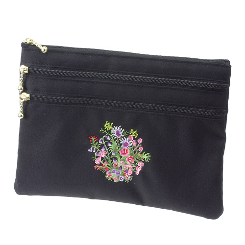 【日本製】 夢詩集 3段ファスナー 平型ポーチ