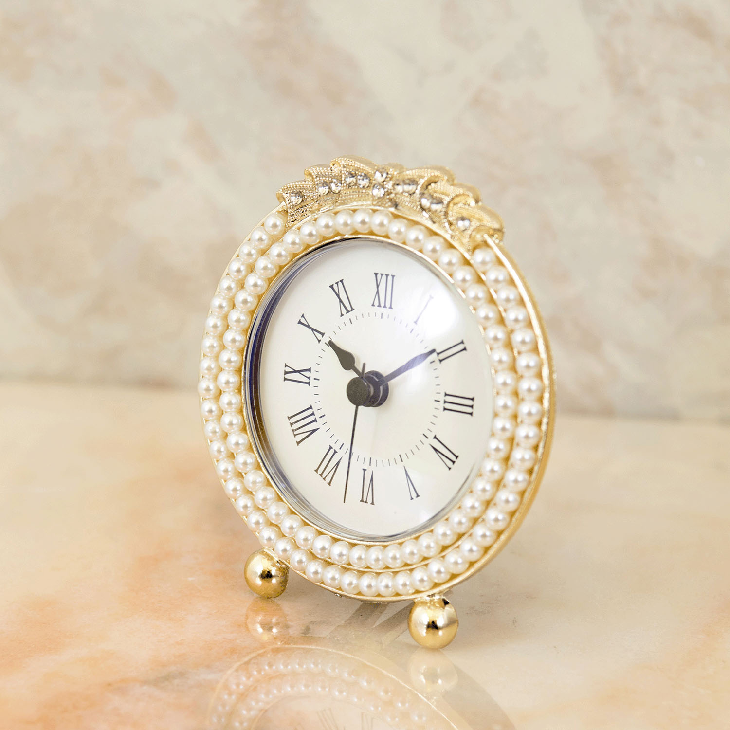 Mariage マリアージュ テーブルクロック（パールリボン） ゴールド ラウンド - 画像3