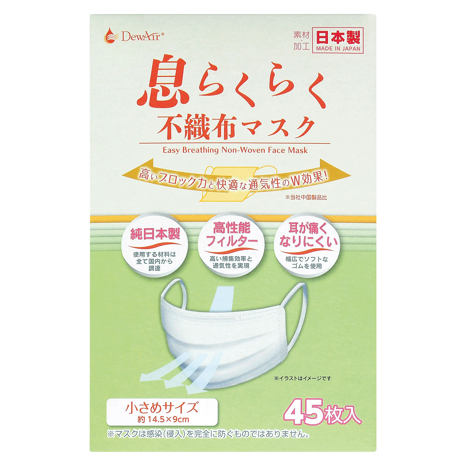 DewAir息らくらくマスク不織布マスク 小さめサイズ45枚 - 画像6