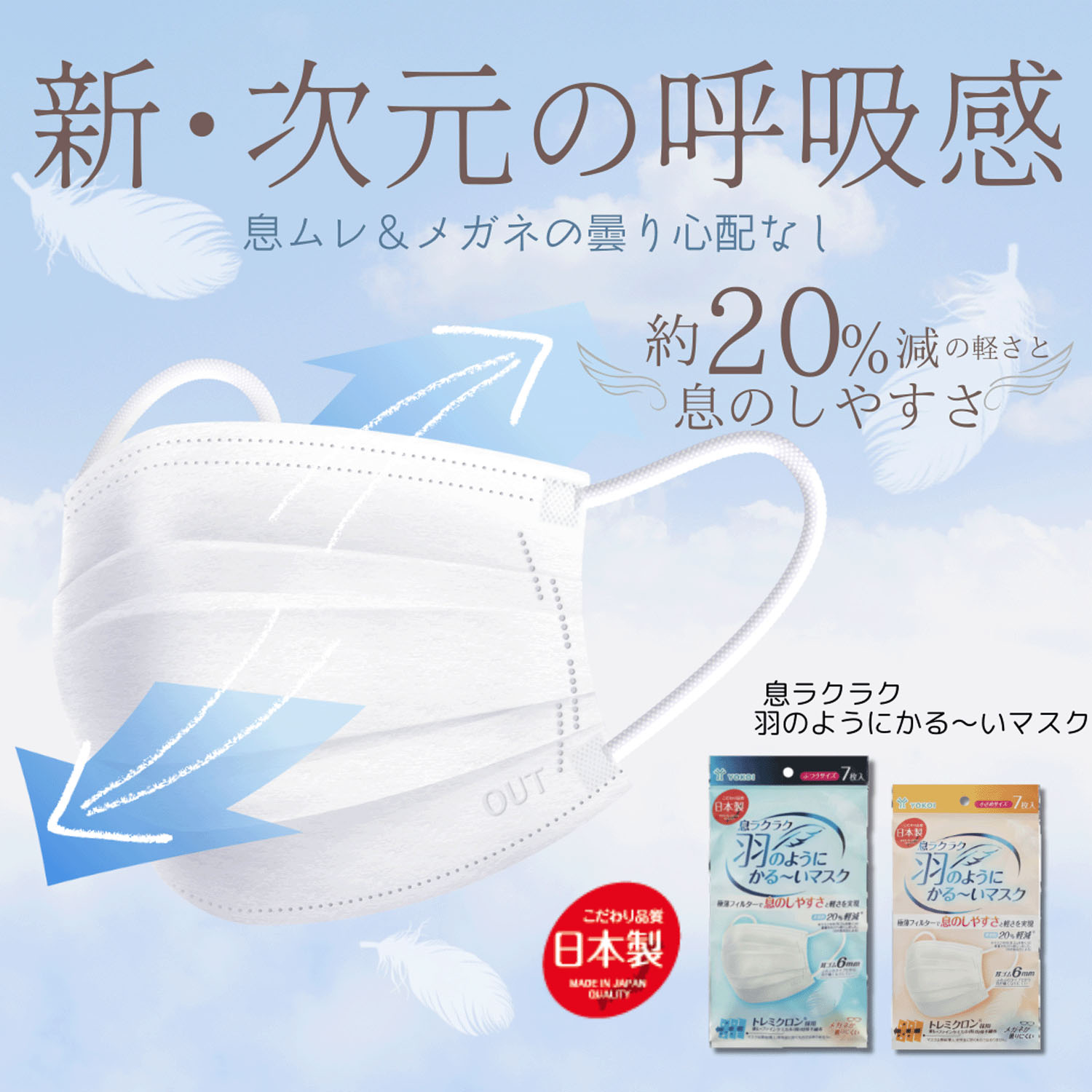 息ラクラク 羽のようにかる～いマスク ふつうサイズ 7枚入 - 画像2
