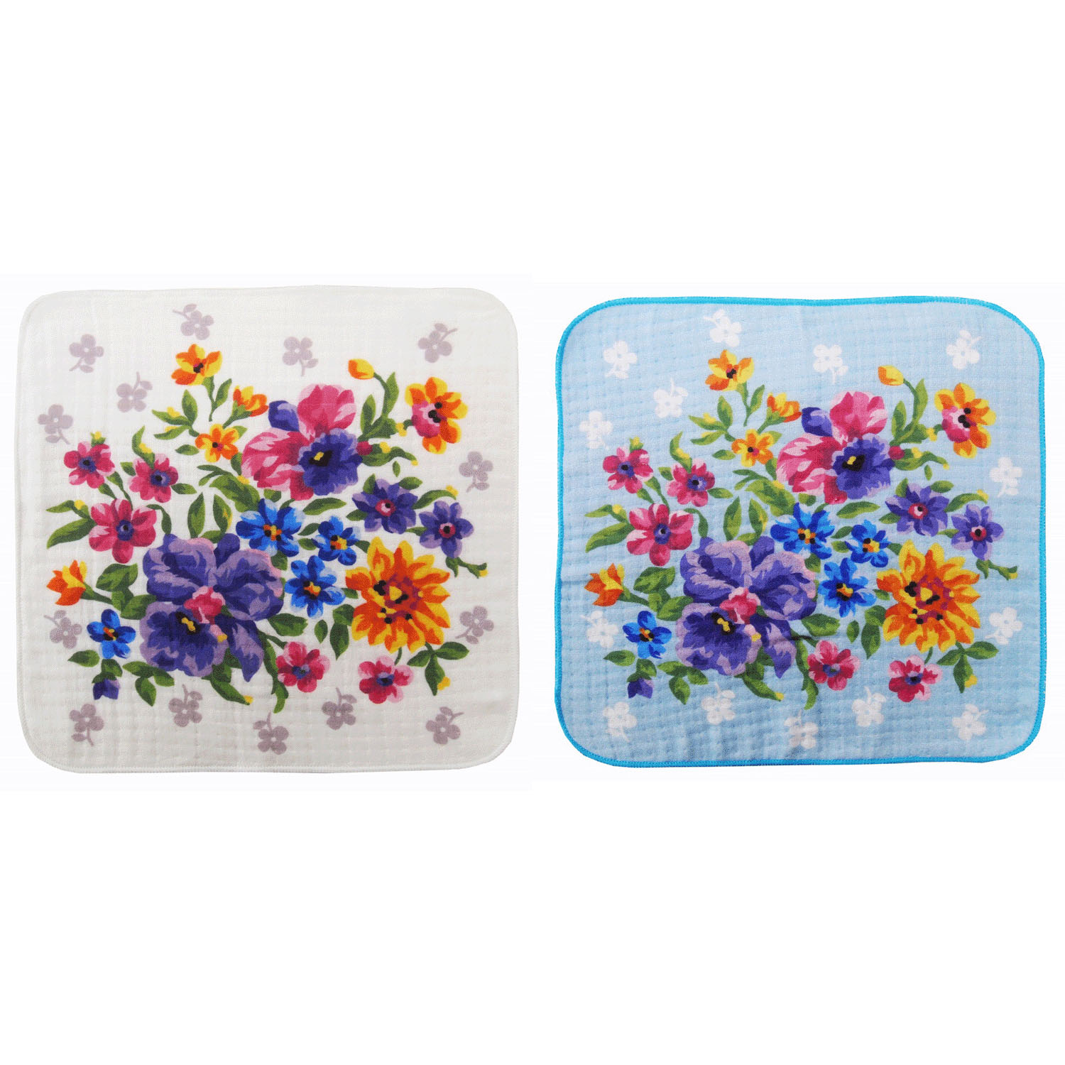 レイクアルスター 4重ガーゼプリントハンカチ ブーケ - 画像1