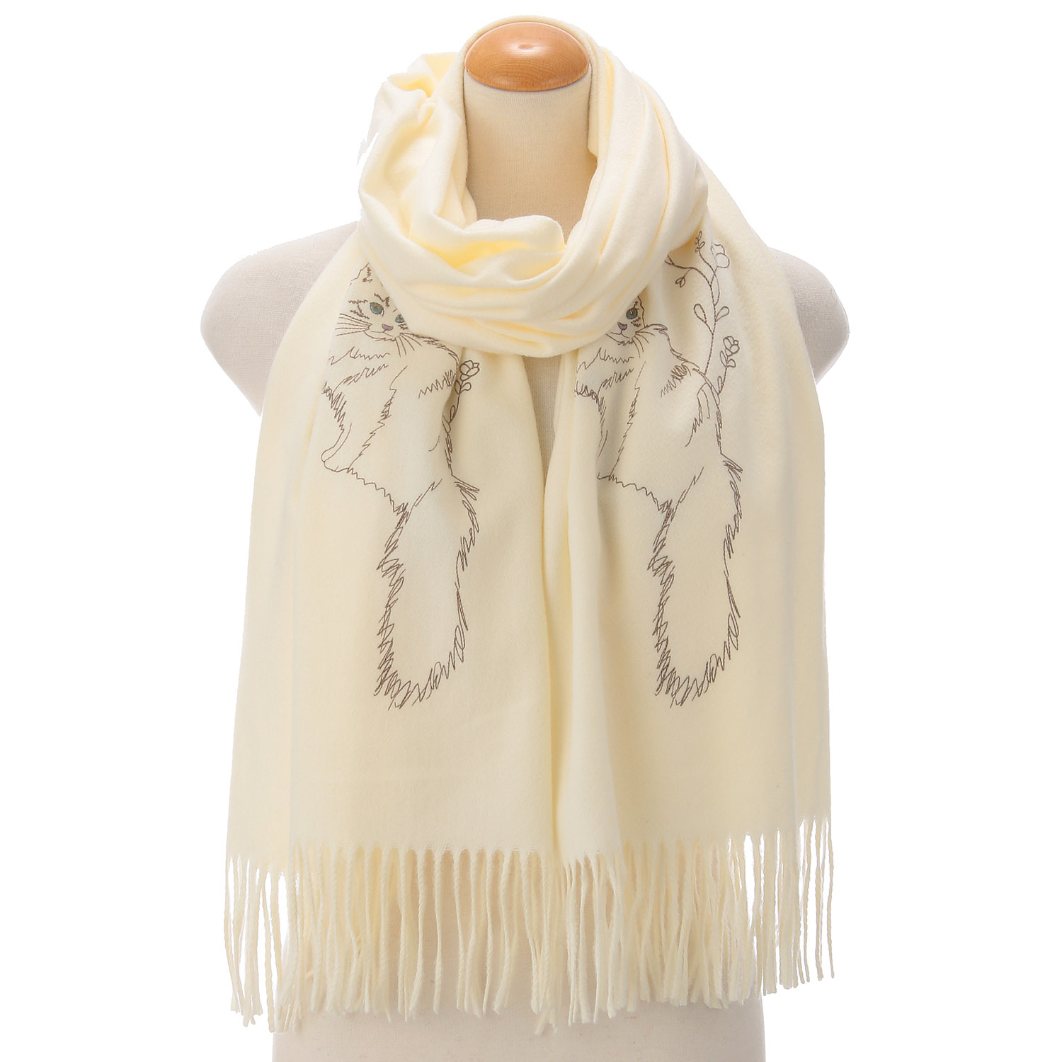 線画ねこ刺繍ストール - 画像1