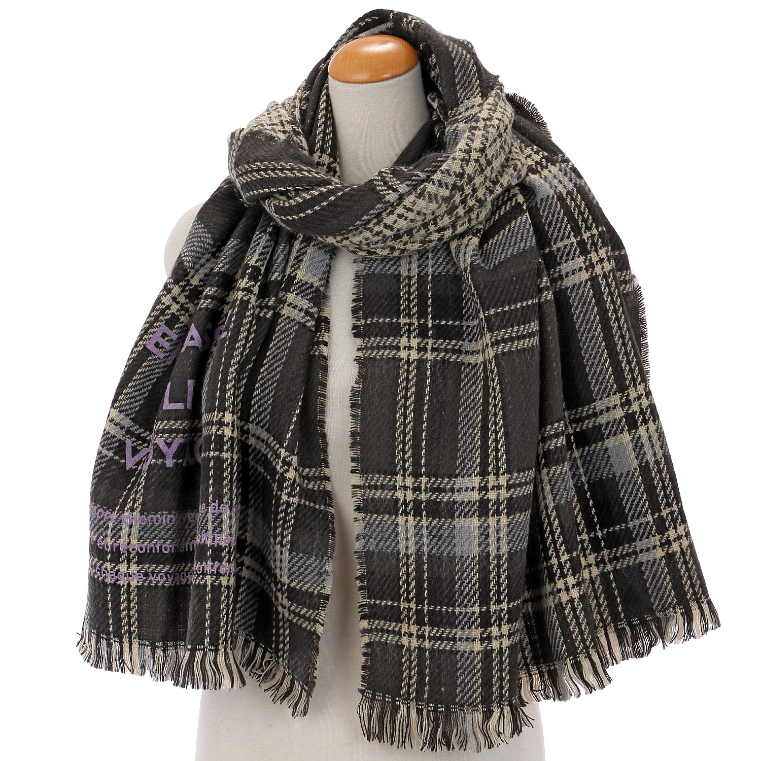 チェックリバーシブルロゴプリントストール - 画像5