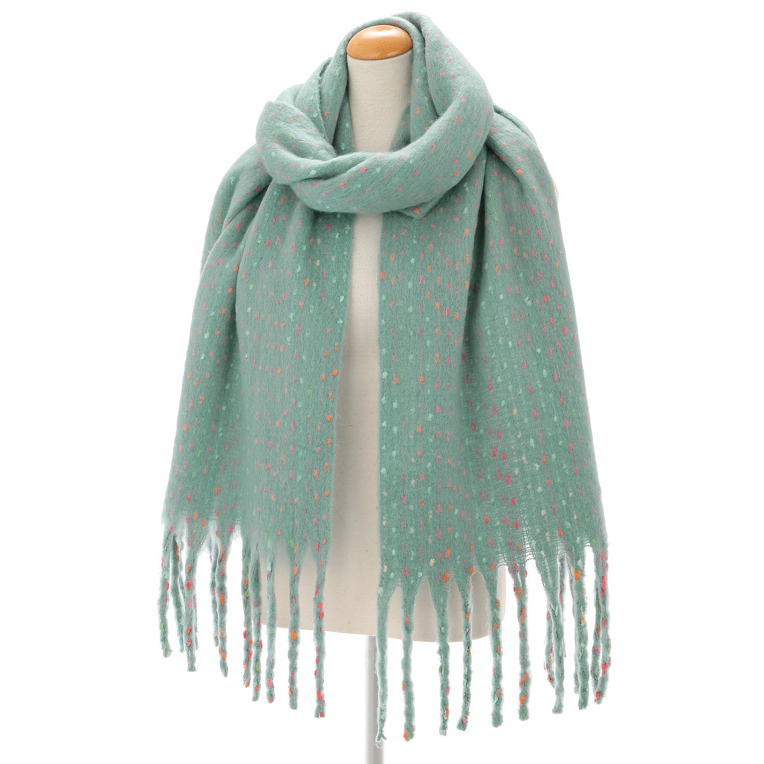【ミントグリーン終了】ふわもこマフラー 太フリンジネップマフラー