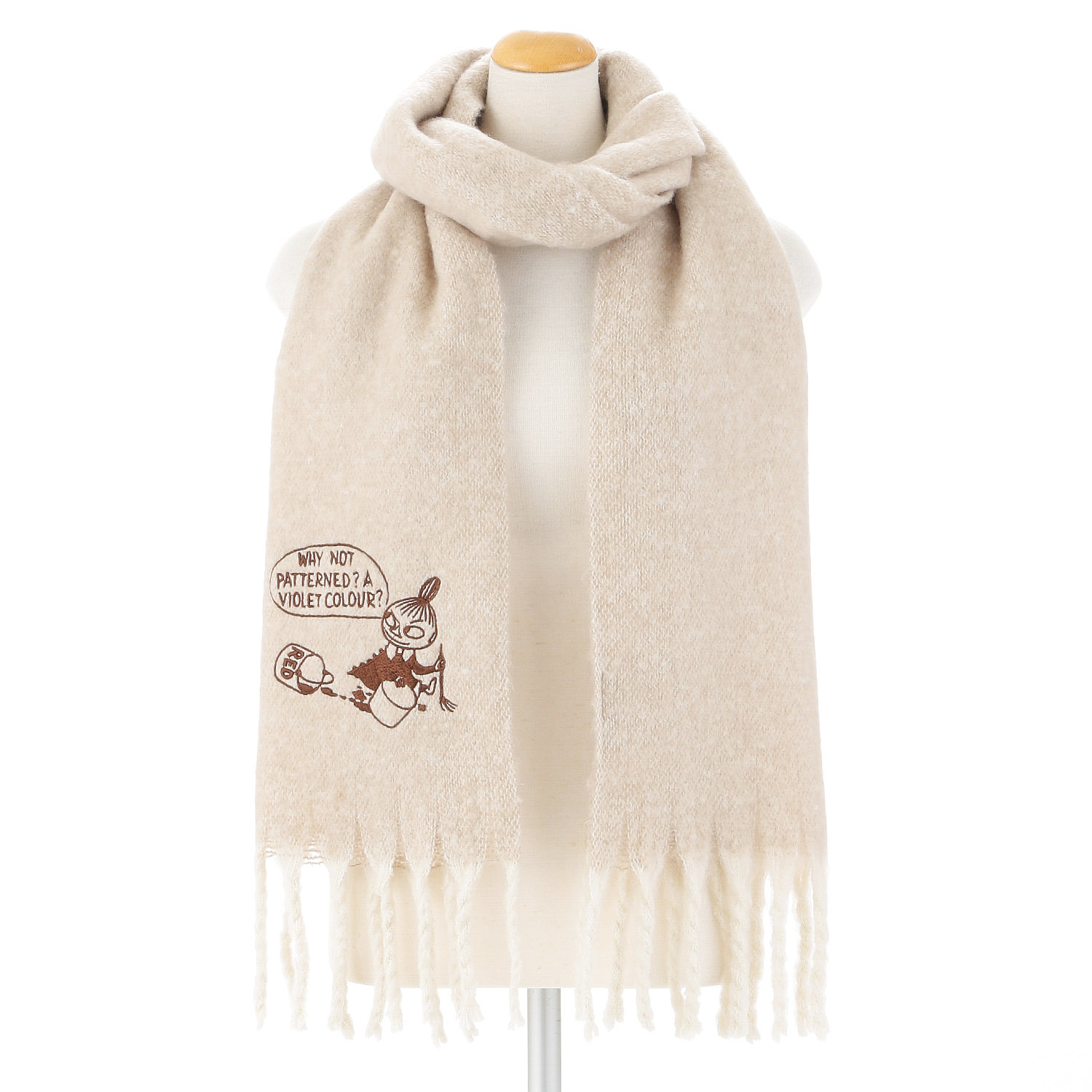 【ラベンダー在庫限り終了】MOOMIN ふわもこマフラー太フリンジ リトルミイ刺繍 - 画像2