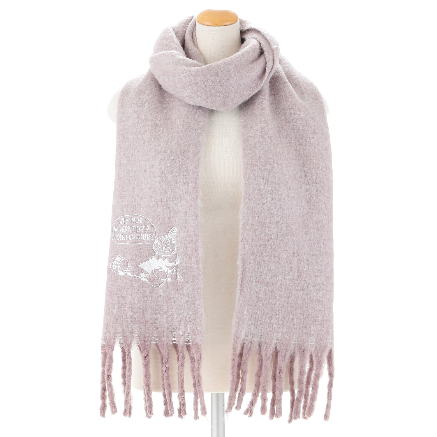 【ラベンダー在庫限り終了】MOOMIN ふわもこマフラー太フリンジ リトルミイ刺繍 - 画像3