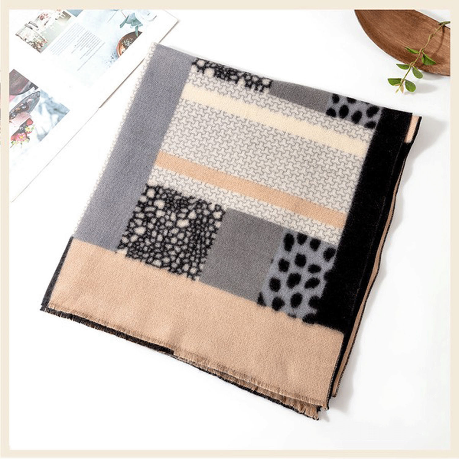 アニマル切り替え柄起毛ストール - 画像2