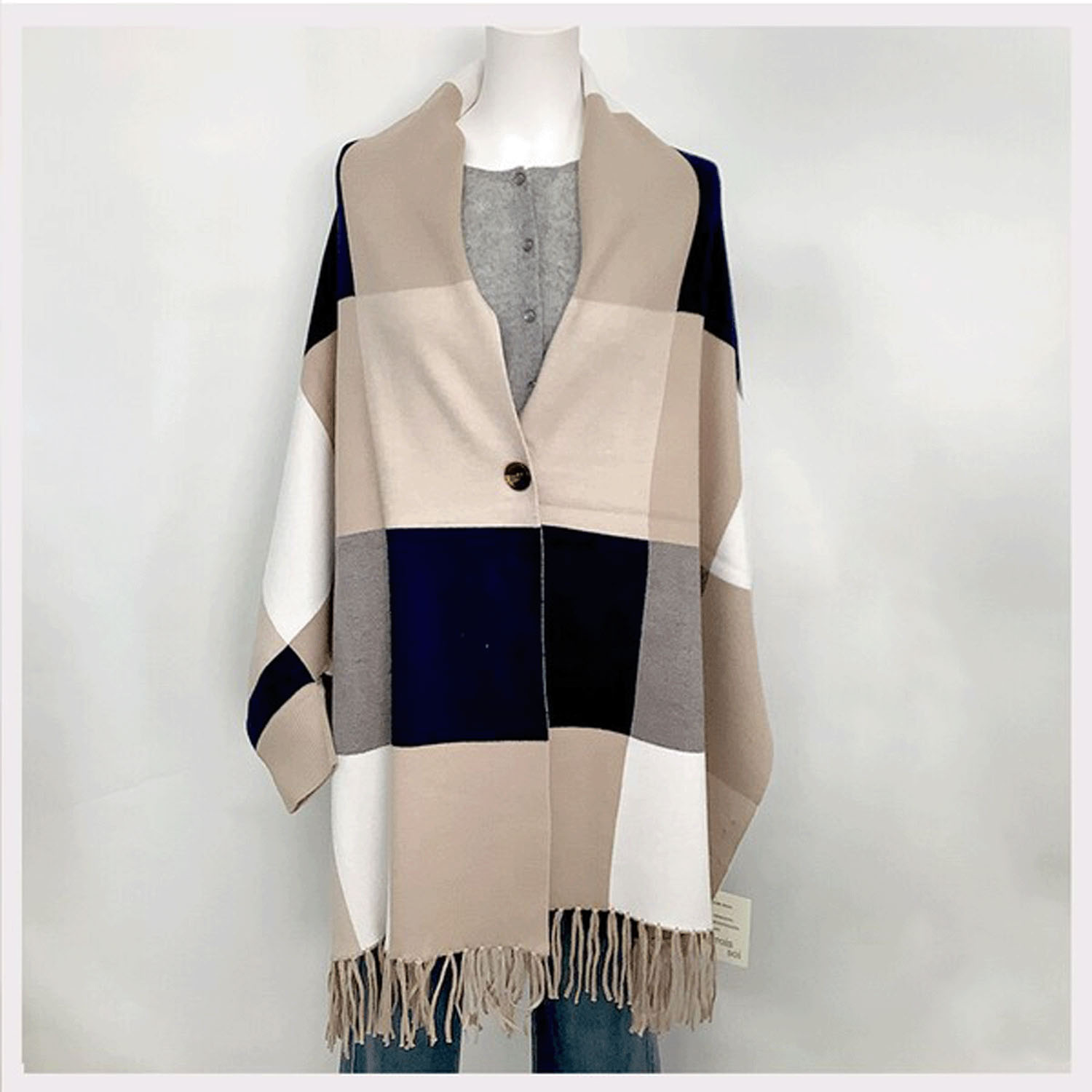 チェック柄ケープカーディガン