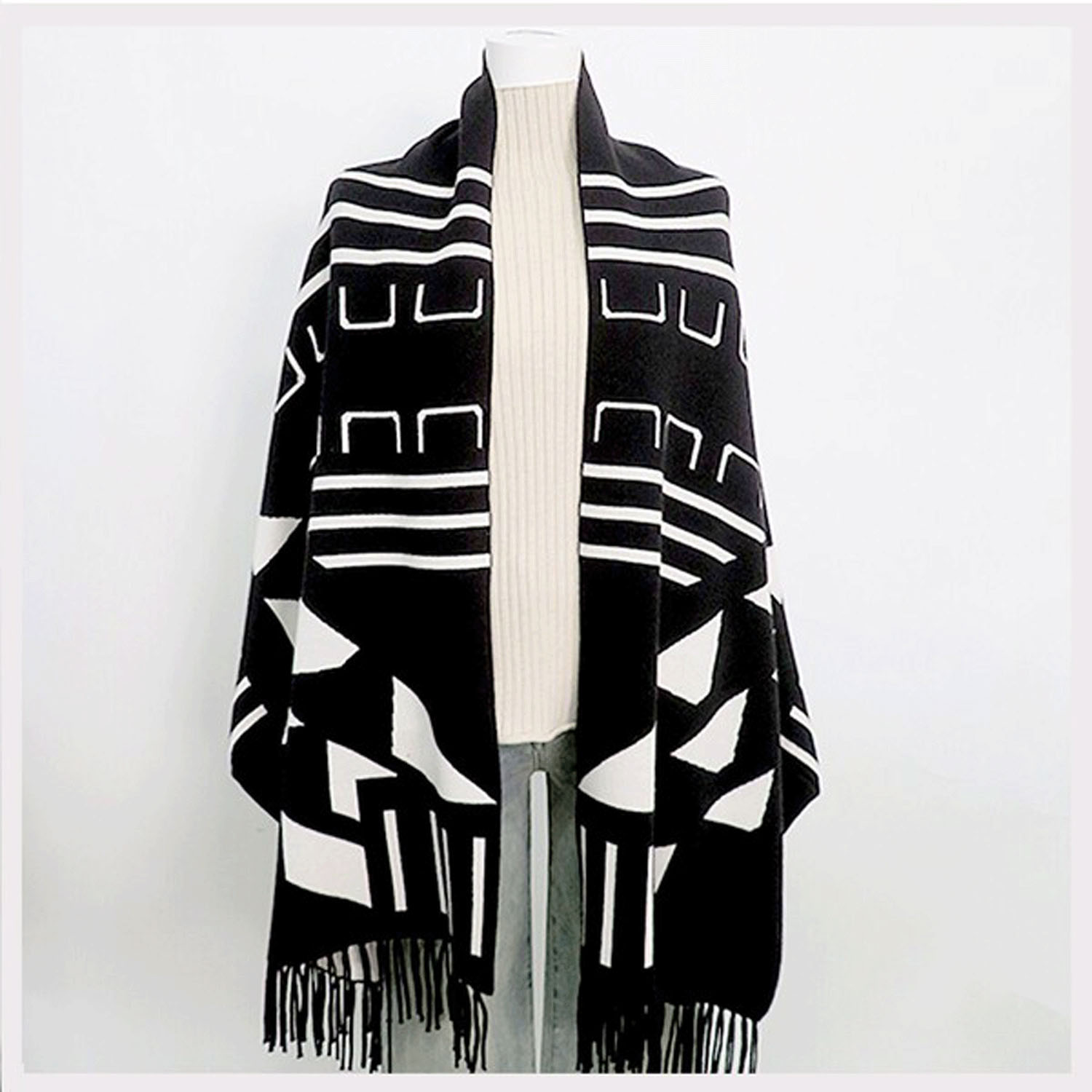 幾何柄ケープカーディガン - 画像2