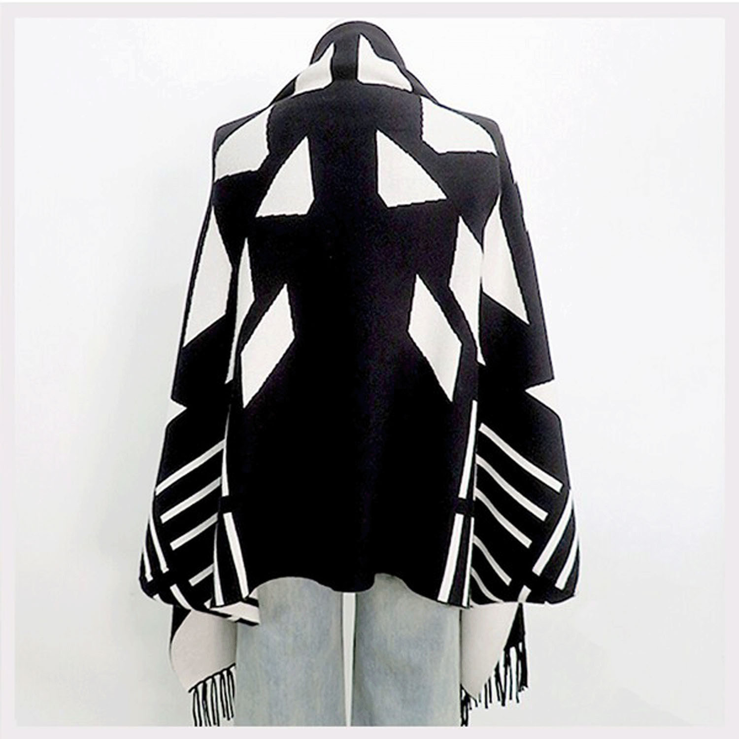 幾何柄ケープカーディガン - 画像3