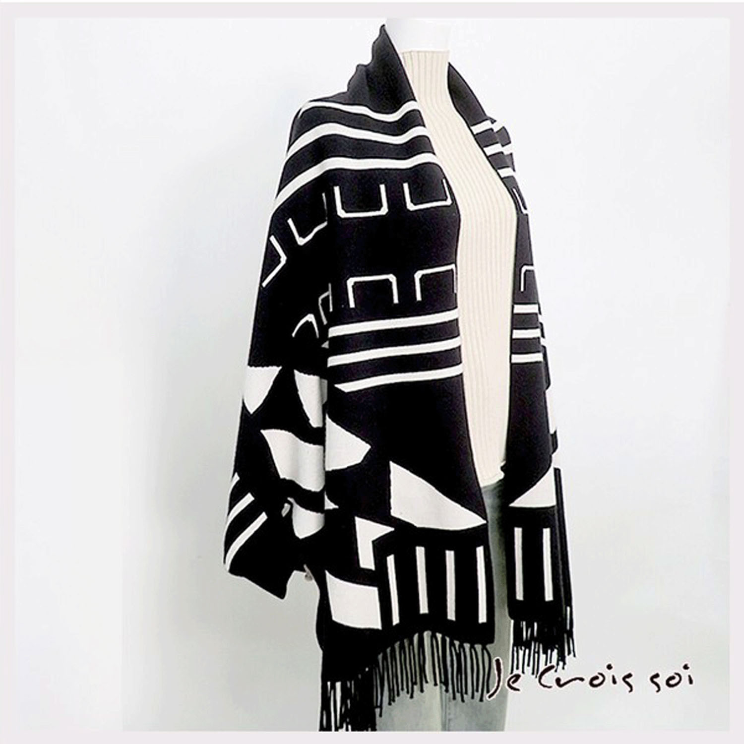 幾何柄ケープカーディガン - 画像1