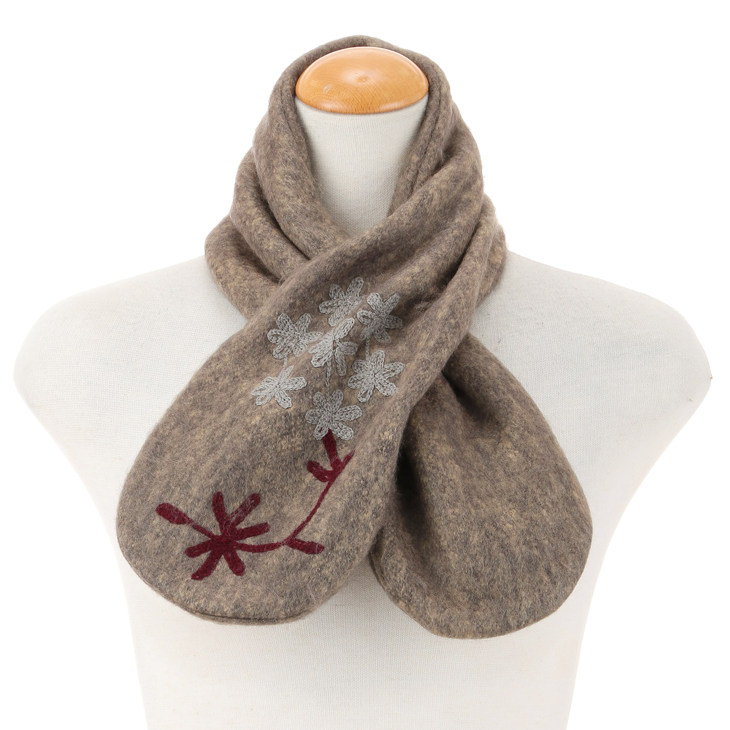 【チャコールグレー終了】インド製 刺繍差込みマフラー フラワー