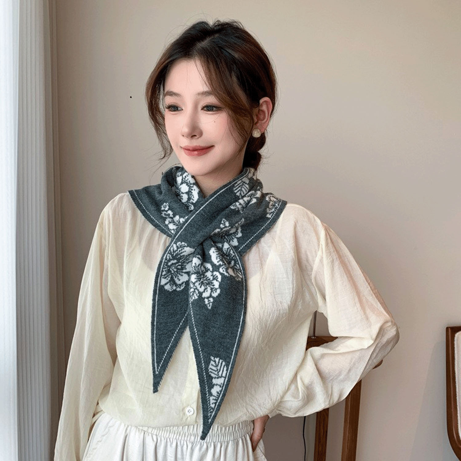 柄物細マフラー