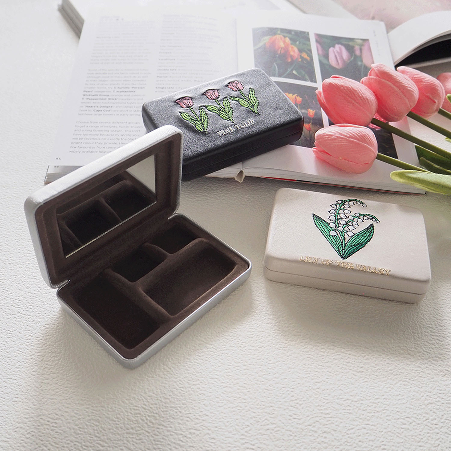 キャリング刺繍コンパクトミラーケース - 画像2