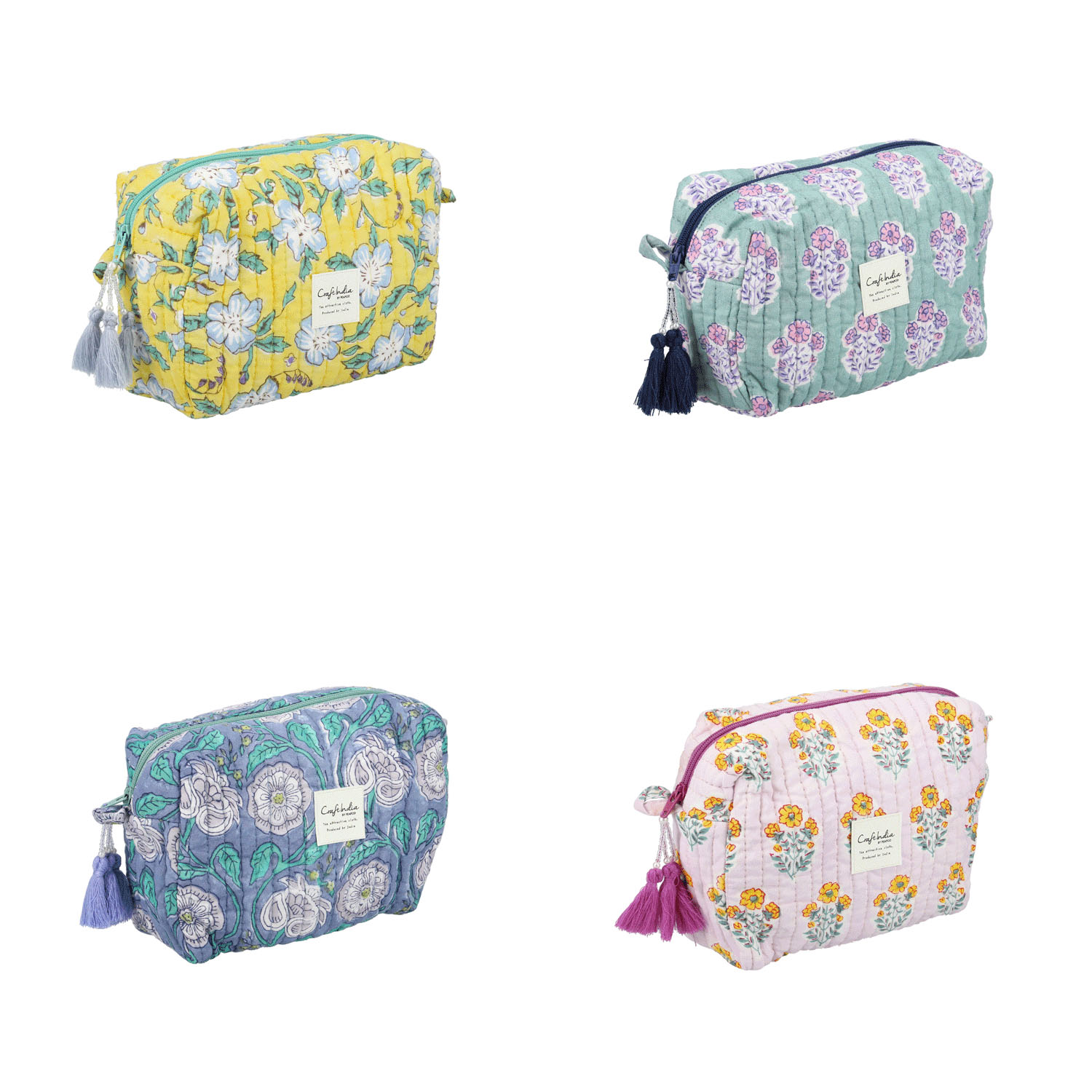 【在庫限り】ブロックプリント マチ付ポーチ