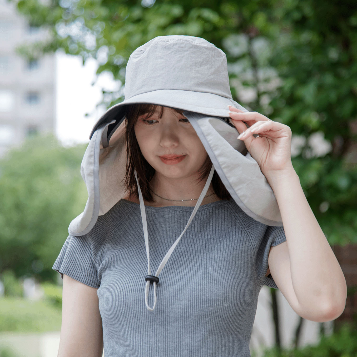 ヴェールナ 撥水タレつば広ハット - 画像4