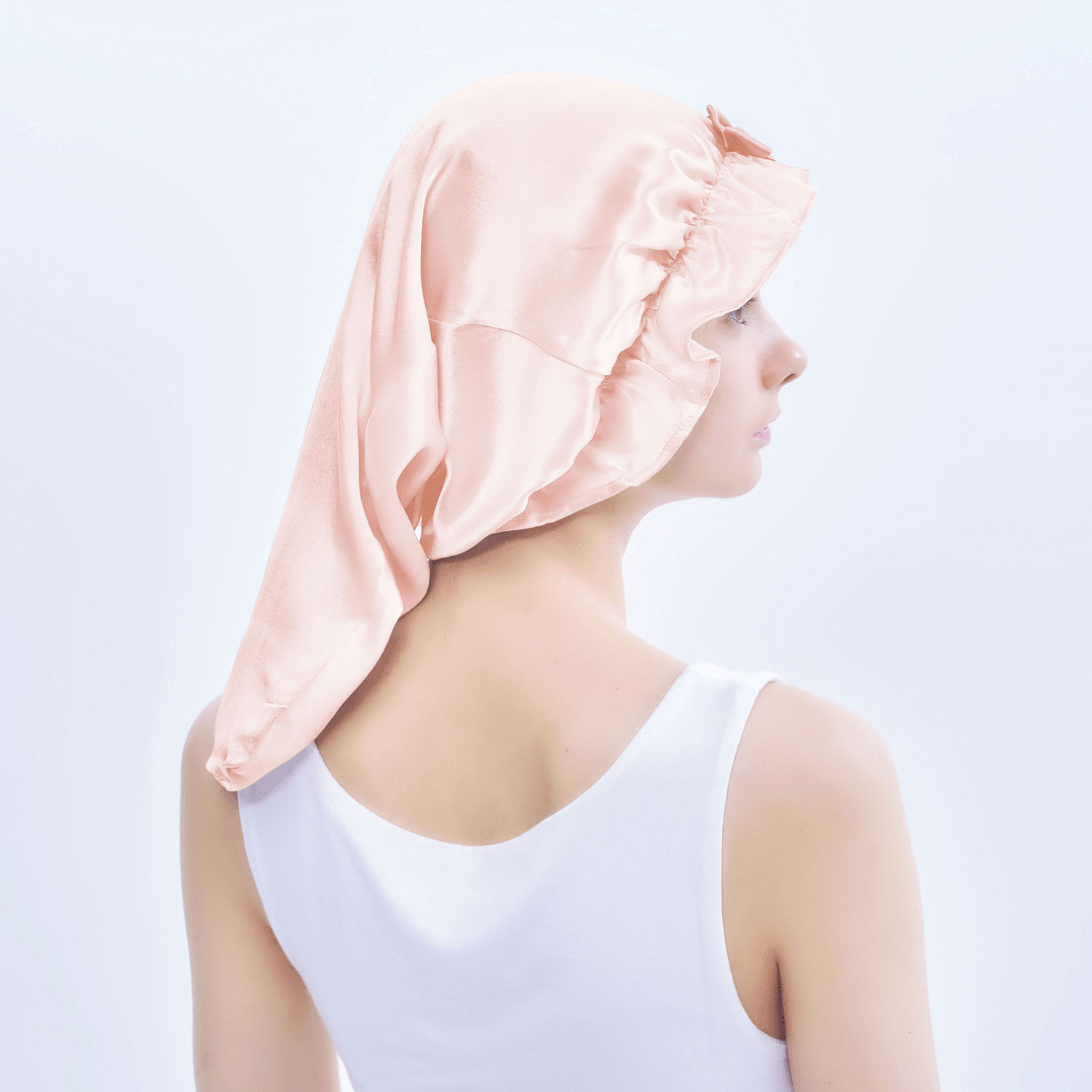 シルクシャイニーナイトキャップコットンピンク forロング - 画像3