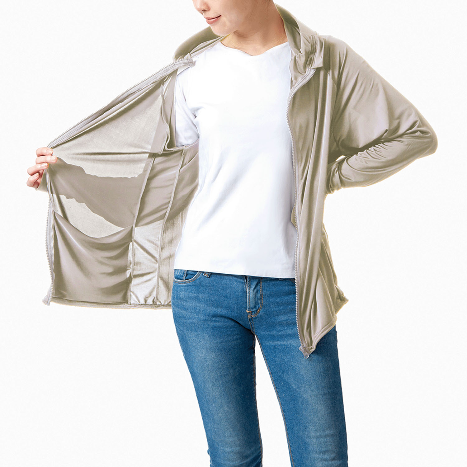 UVプロテクトパーカー シャイン  グレージュM - 画像7