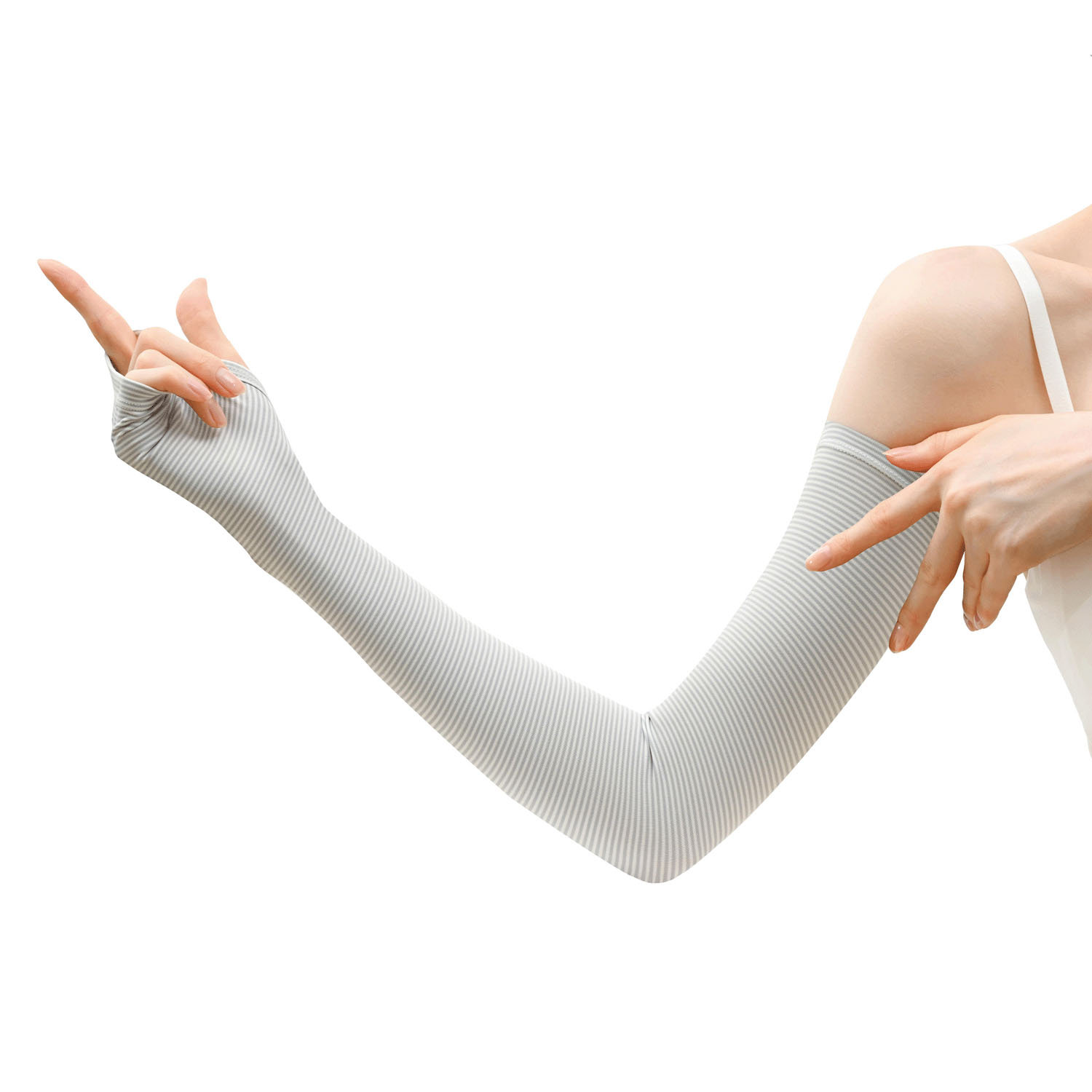 フィットスタイル 指なし ボーダー柄ロング手袋  接触冷感 - 画像2