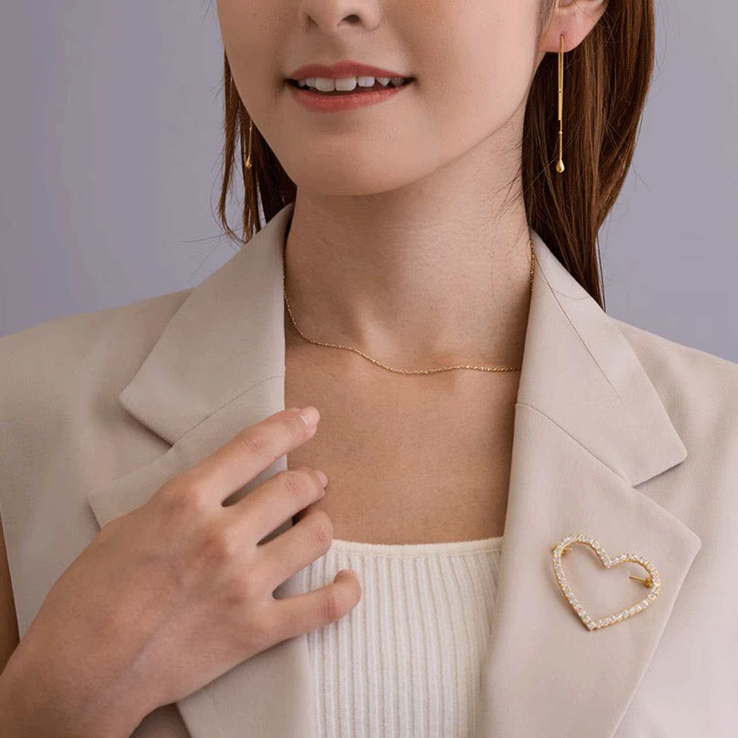 日本製 ビジューオープンハートブローチ - 画像3