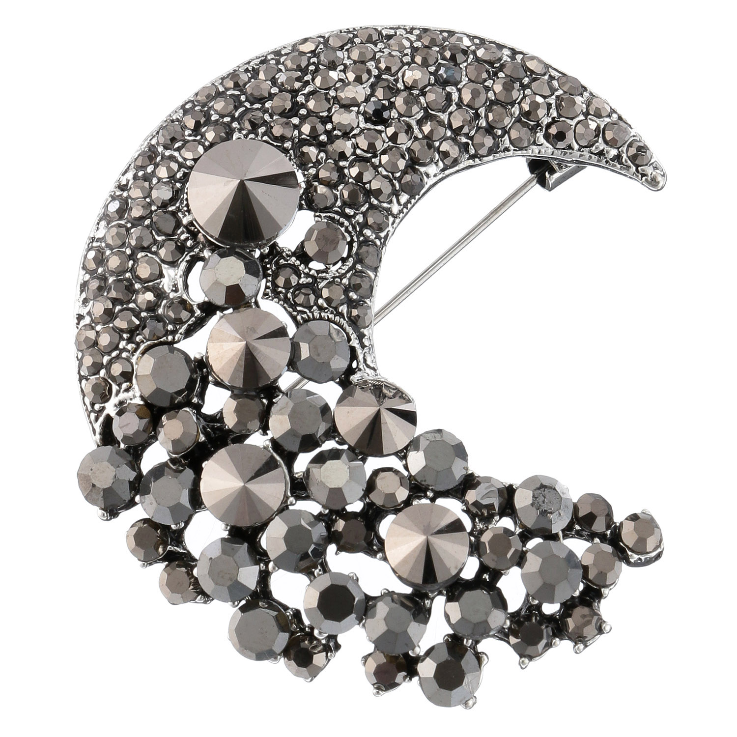 ビジュー月ブローチ