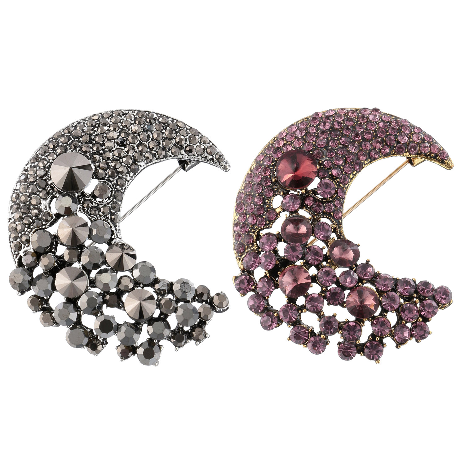 ビジュー月ブローチ