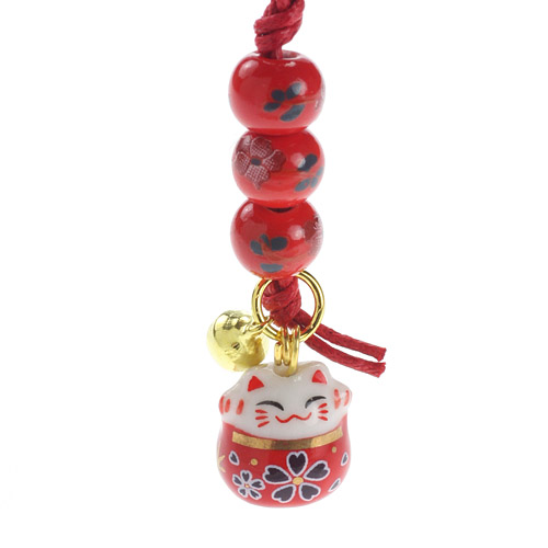 笑福招き猫 陶花根付 - 画像2