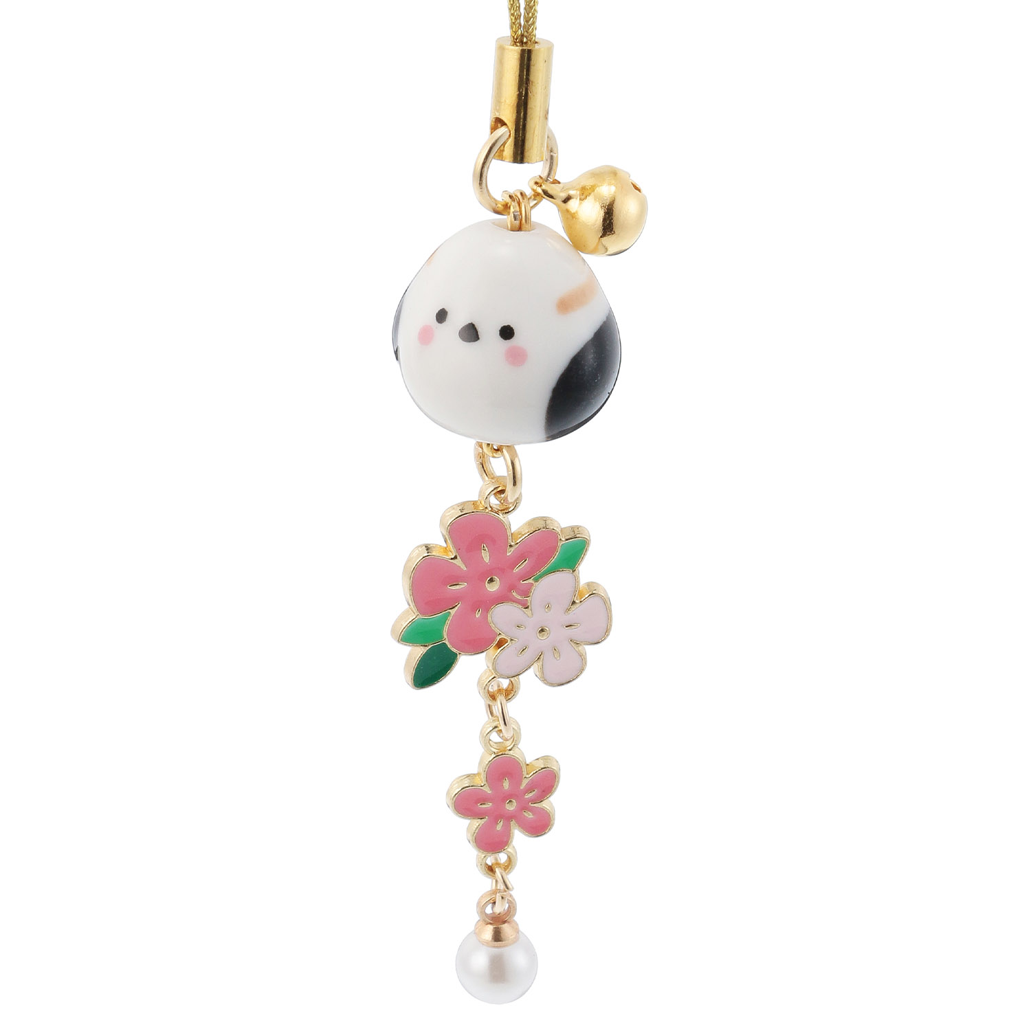 まんまる陶器シマエナガ桜つるし飾りストラップ - 画像2