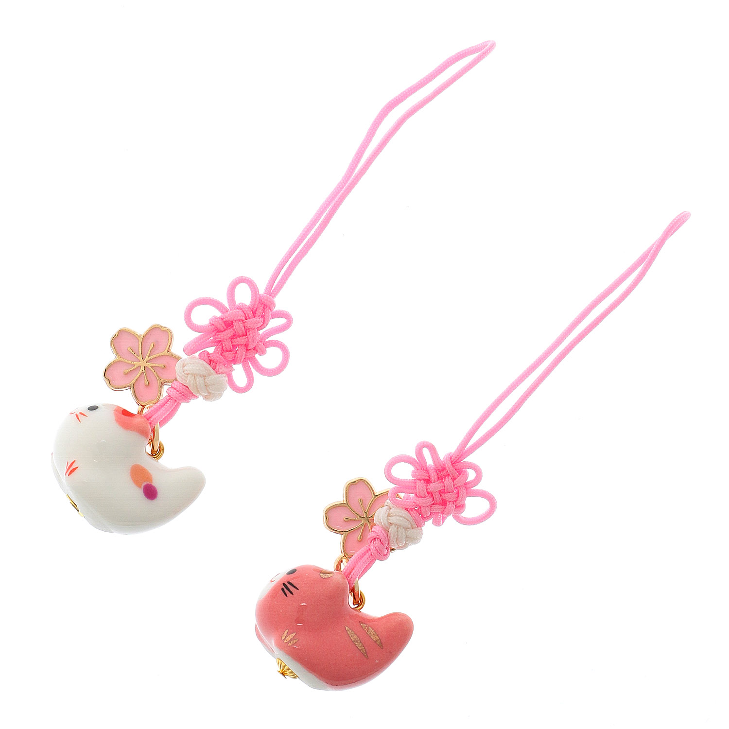 陶器跳ね上がり桜猫根付けアソート