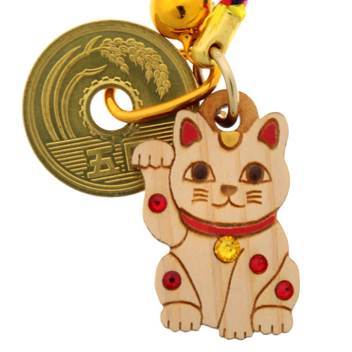 金運招き猫 ひのき5円玉付根付 - 画像3