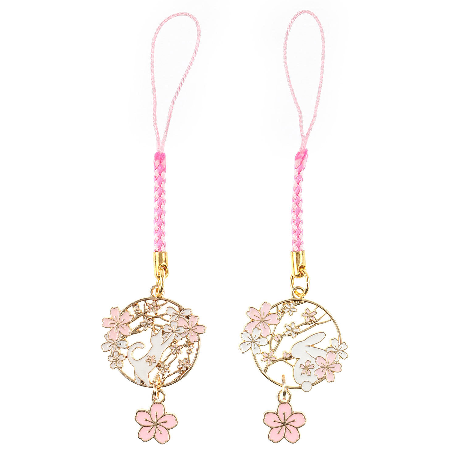 満開桜うさぎ・ねこ根付 - 画像1