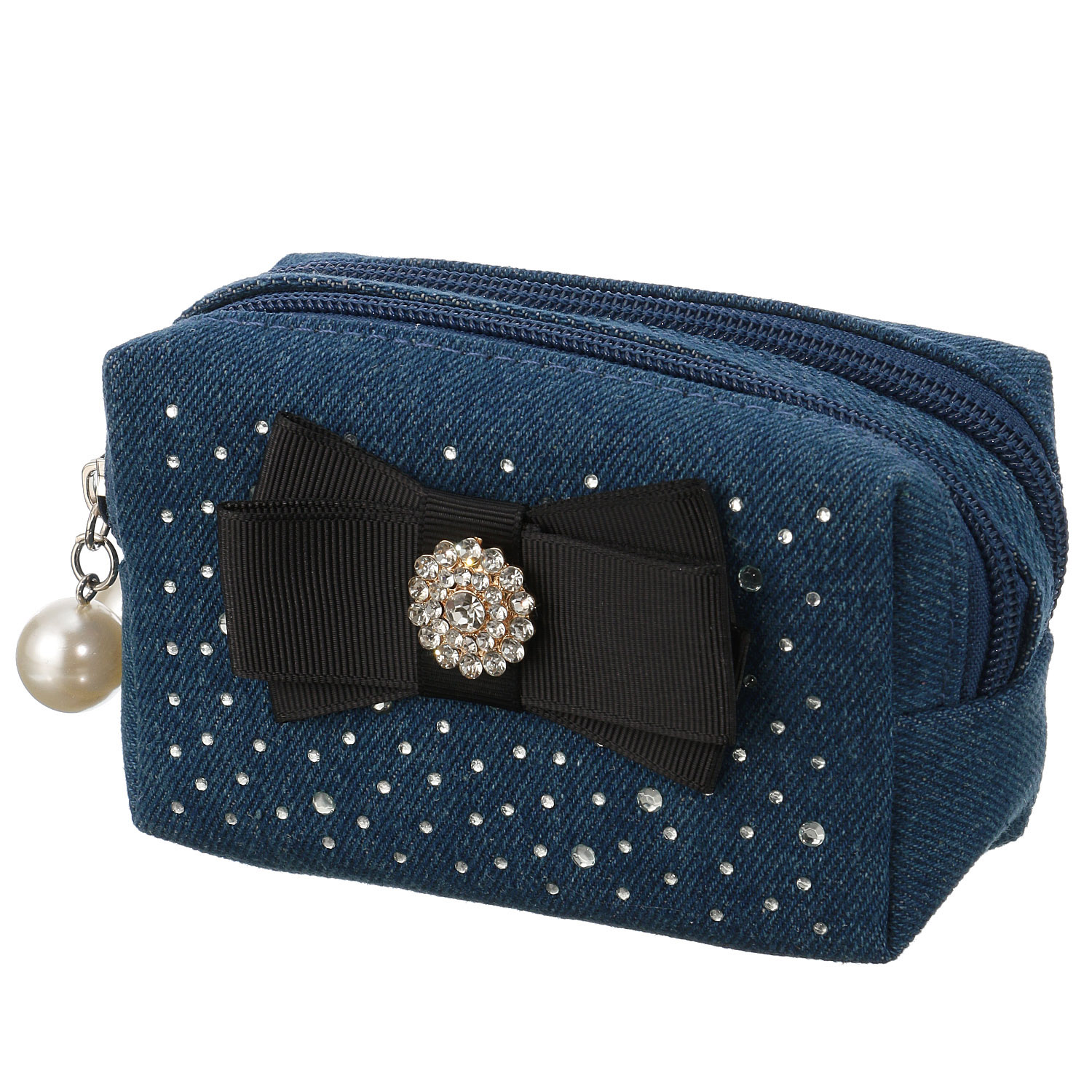 デニムWファスナーポーチ