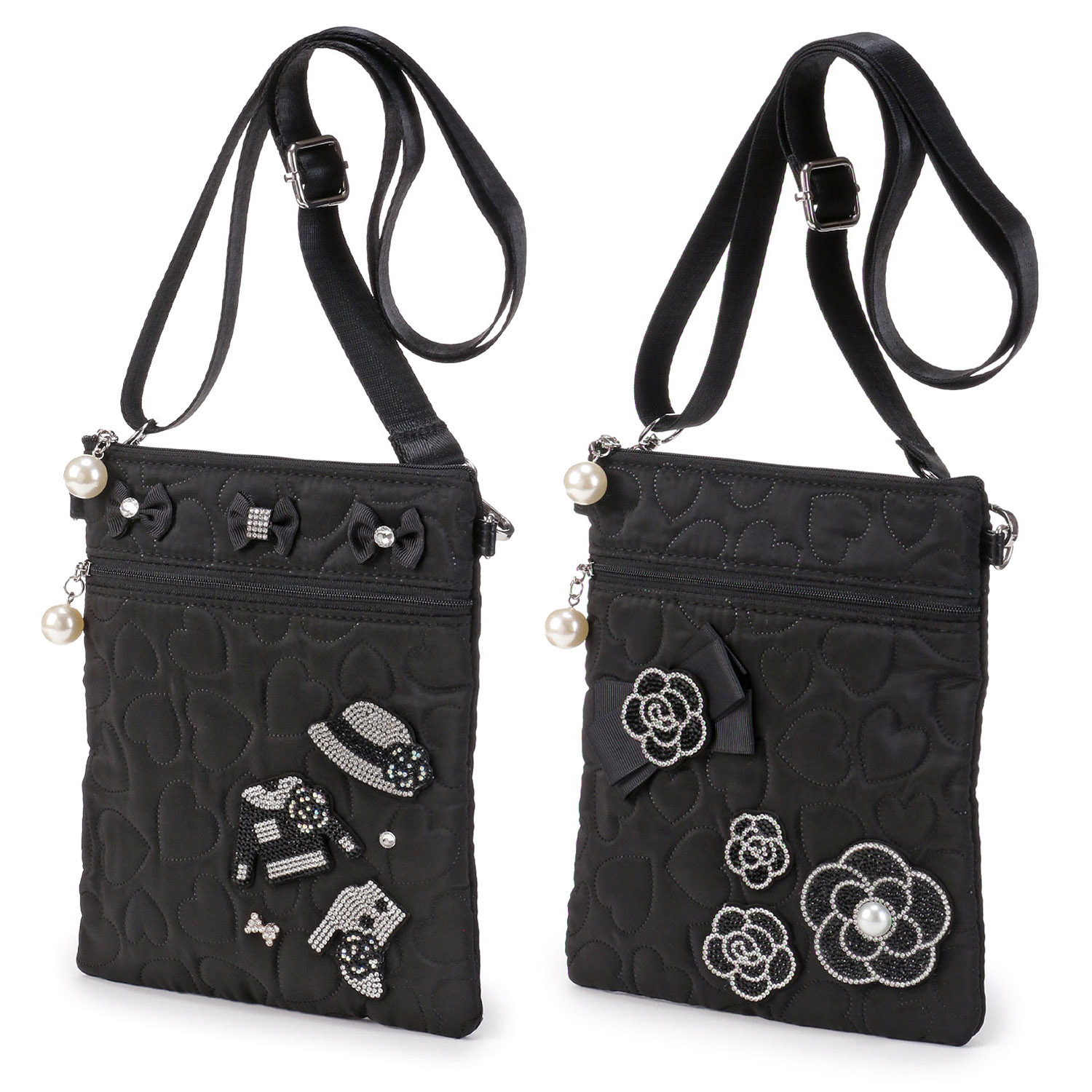 デコレーションハートキルティングWファスナーポシェット - 画像1