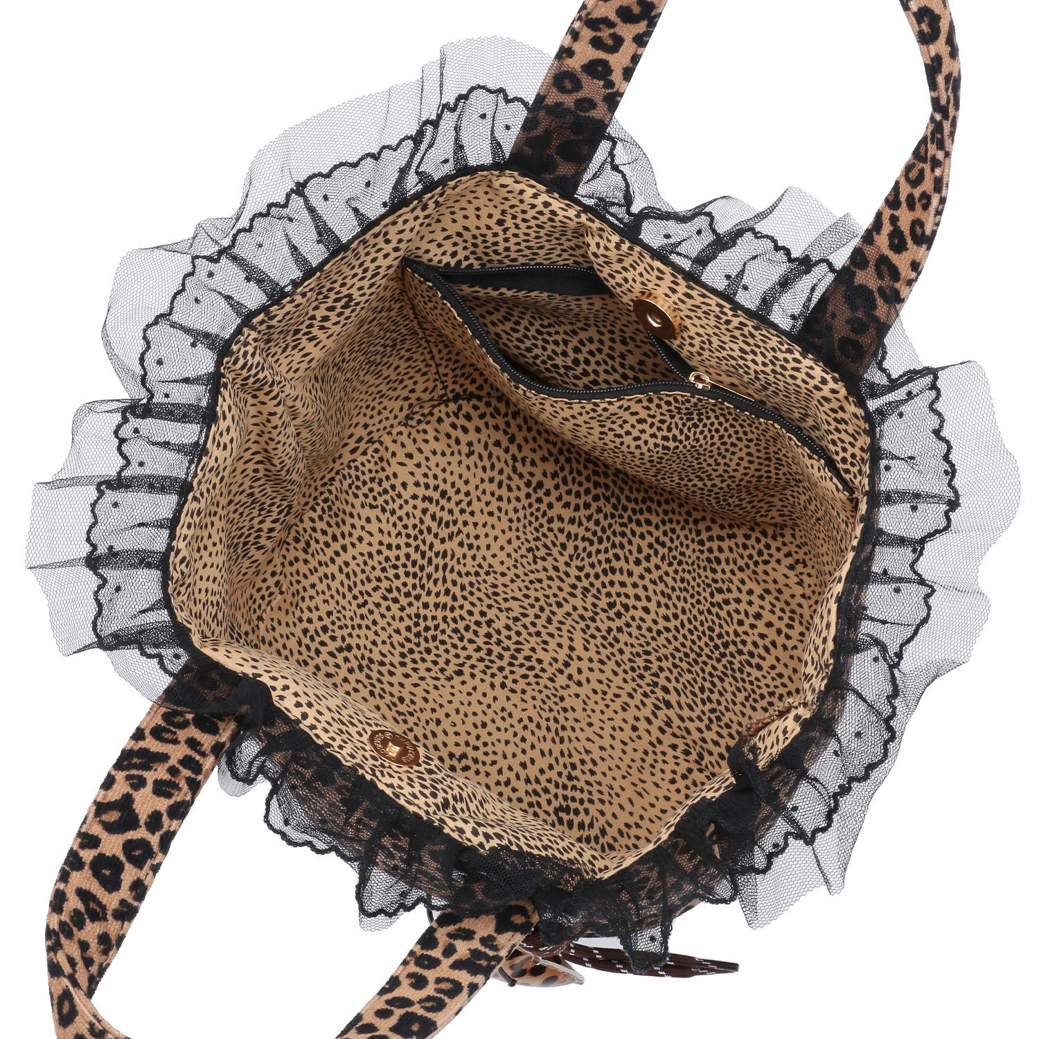 レース付きヒョウ柄バッグ チャーム付き - 画像3