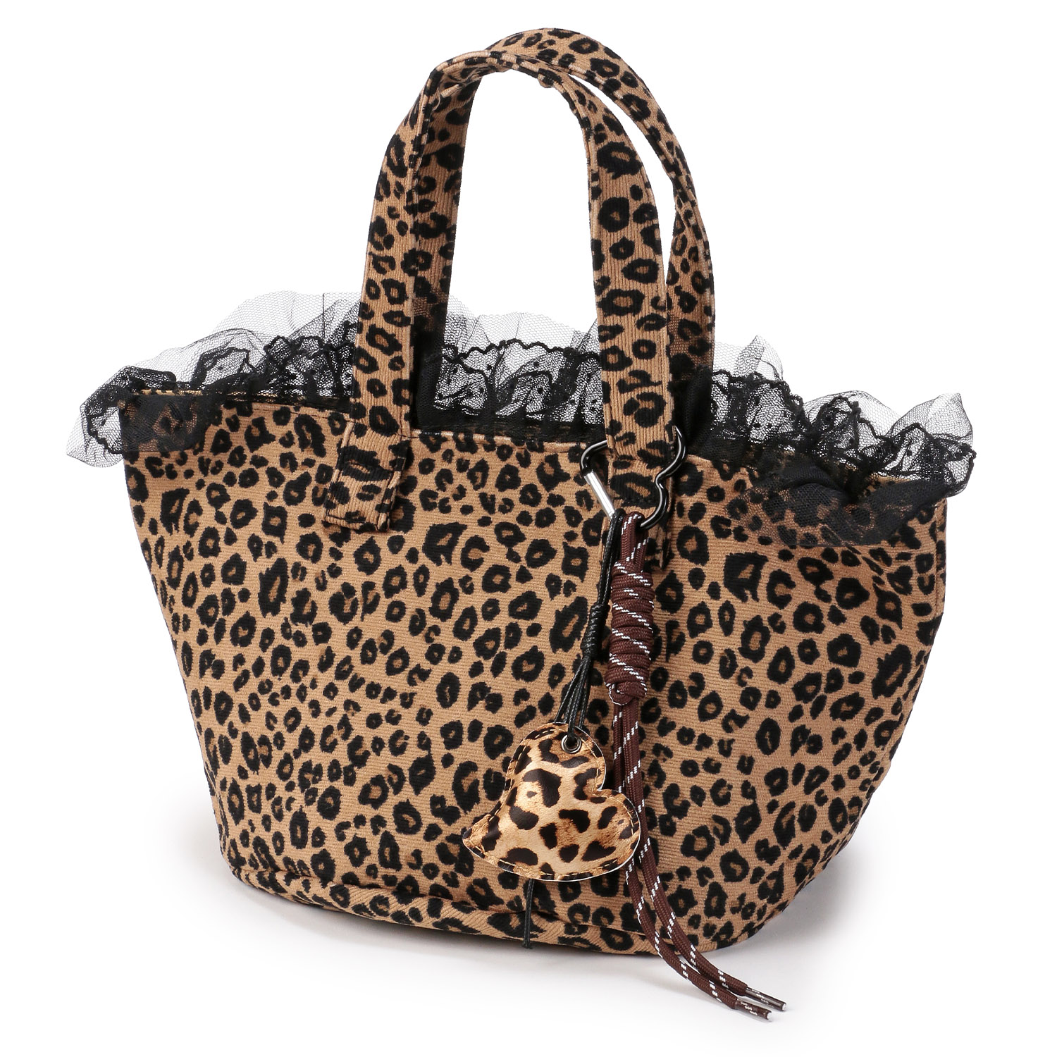 レース付きヒョウ柄バッグ チャーム付き - 画像1