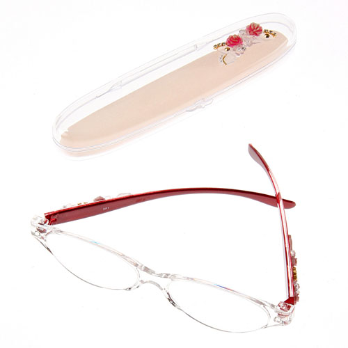 デコパーツ オーバルケース入り リーディンググラス 赤バラ - 画像4