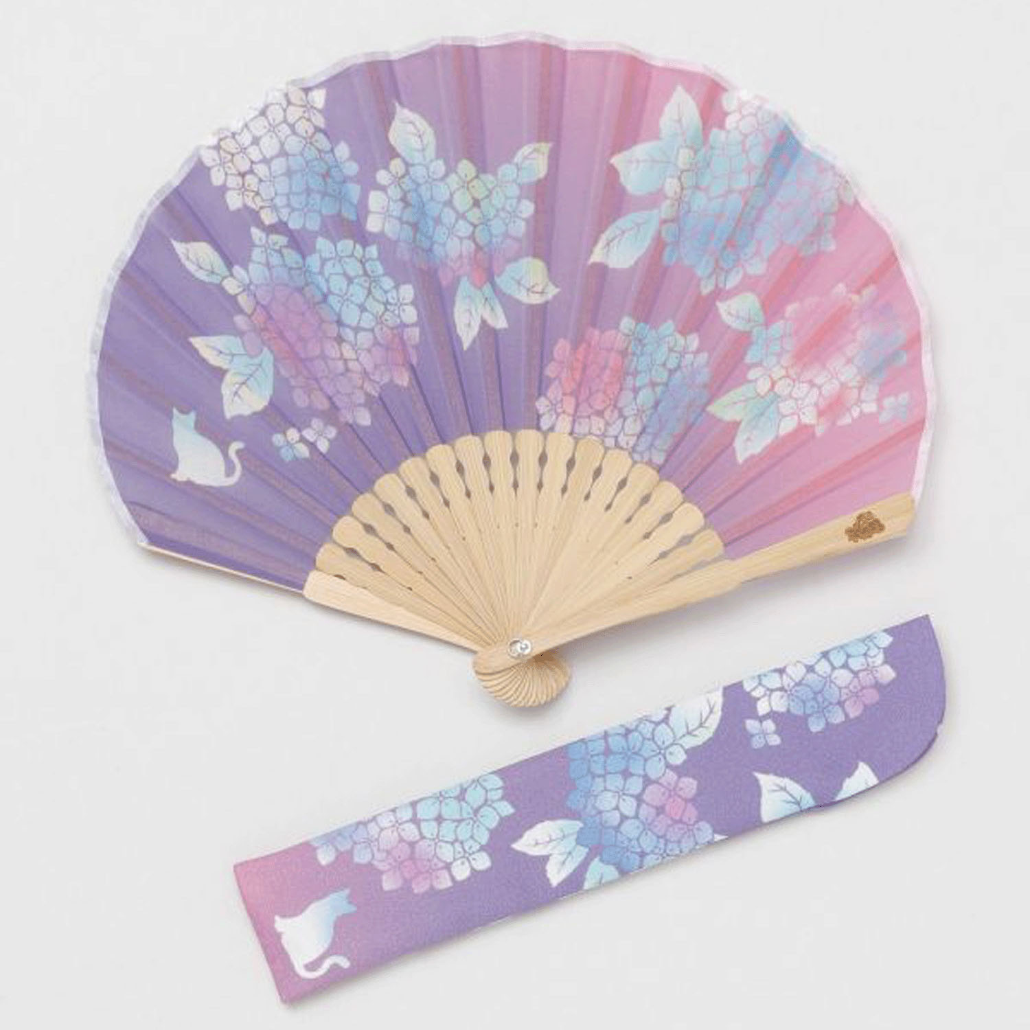あじさい猫扇子 紫 - 画像1