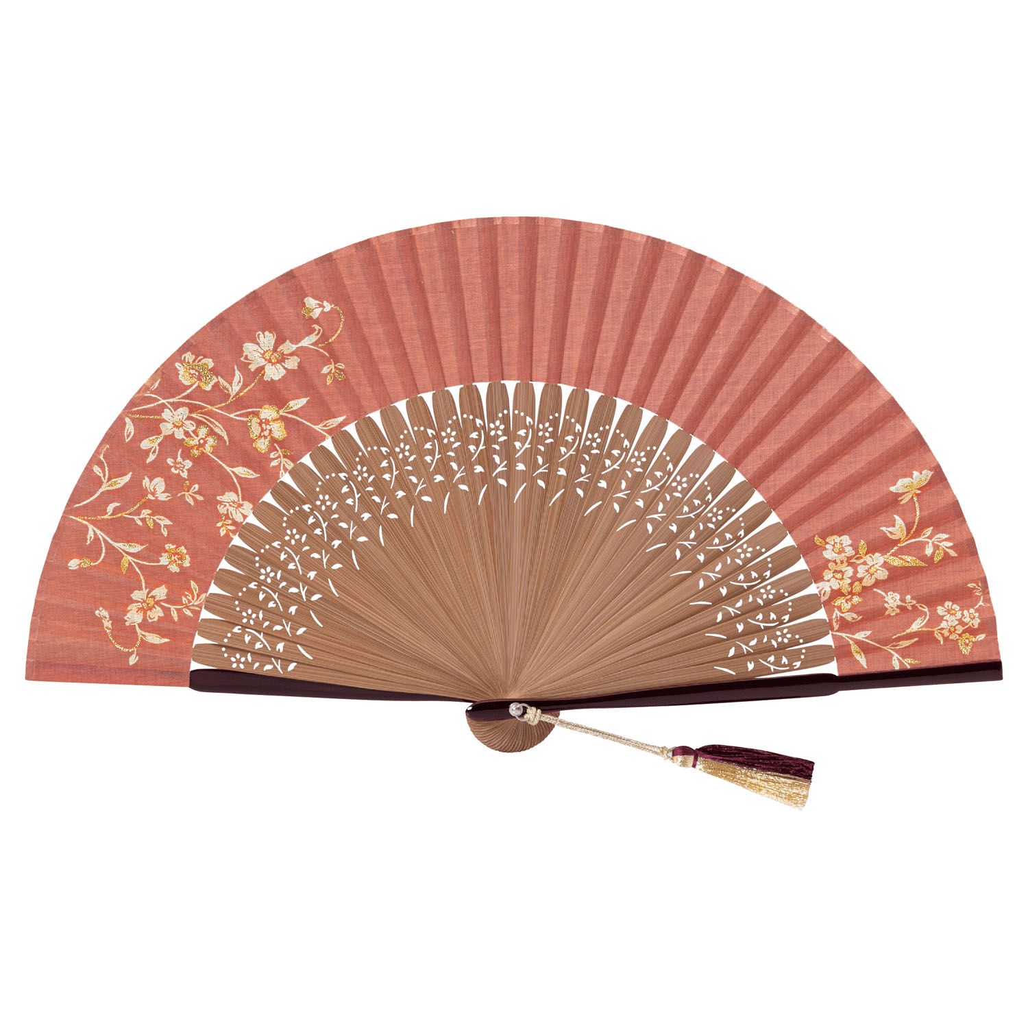 婦人扇子セット 紗羅 珊瑚 - 画像1