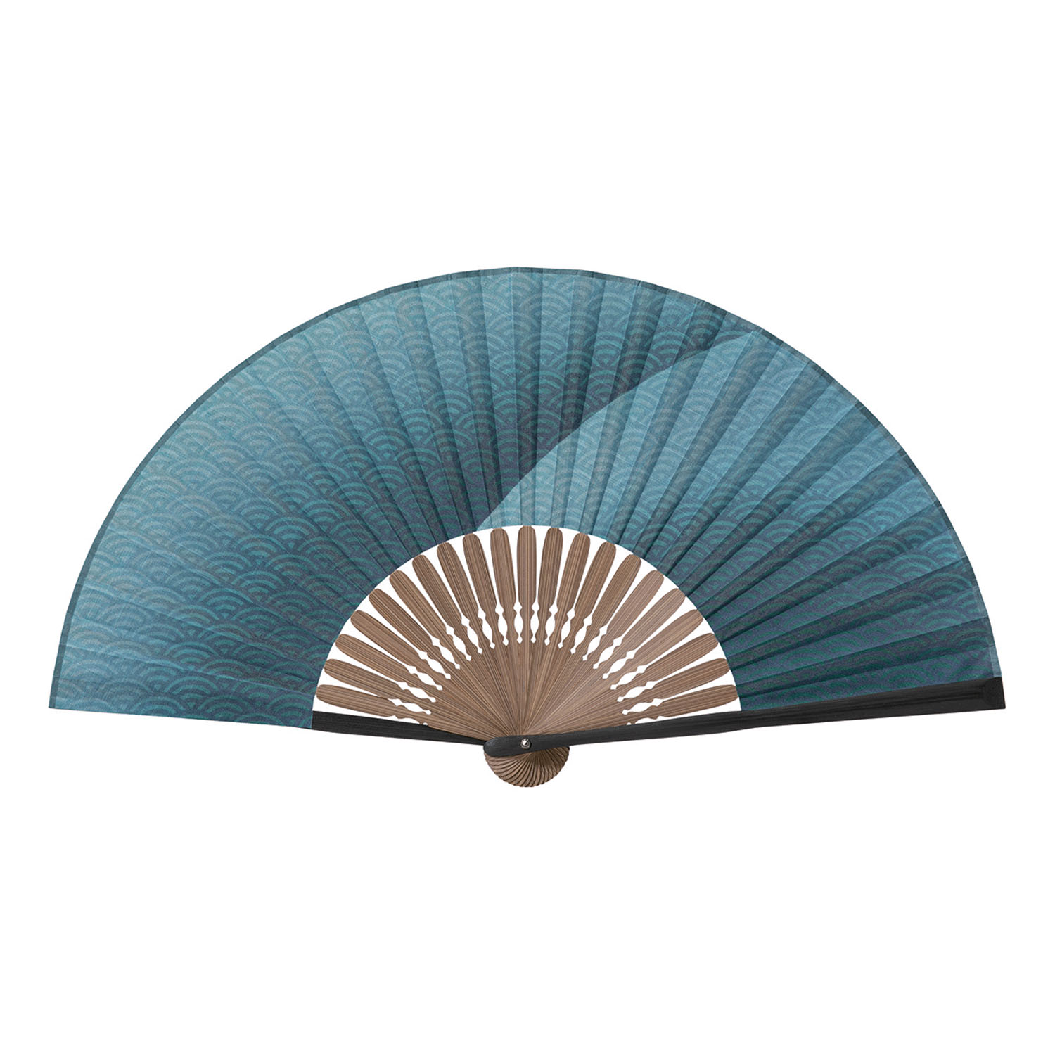紳士扇子 青海波青緑 - 画像1
