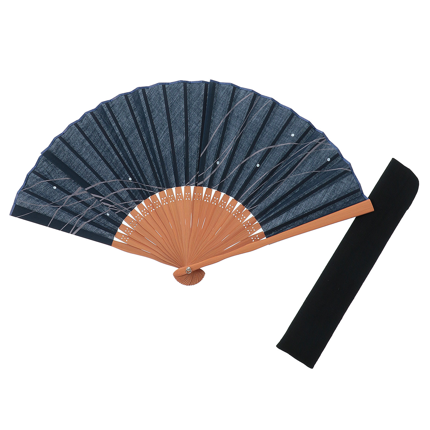 fuwa 男性用扇子セット 波 ネイビーブルー - 画像1
