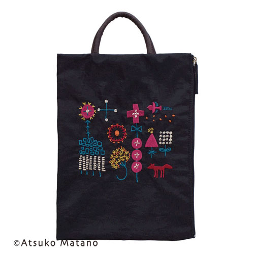 ATSUKO MATANO 刺繍フラットポーチ小さな森（ブラック） - 画像1