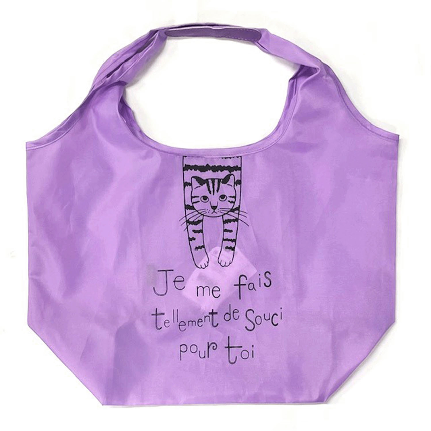 タルティーヌ横型エコバッグ ぶら下がり猫 パープル - 画像1