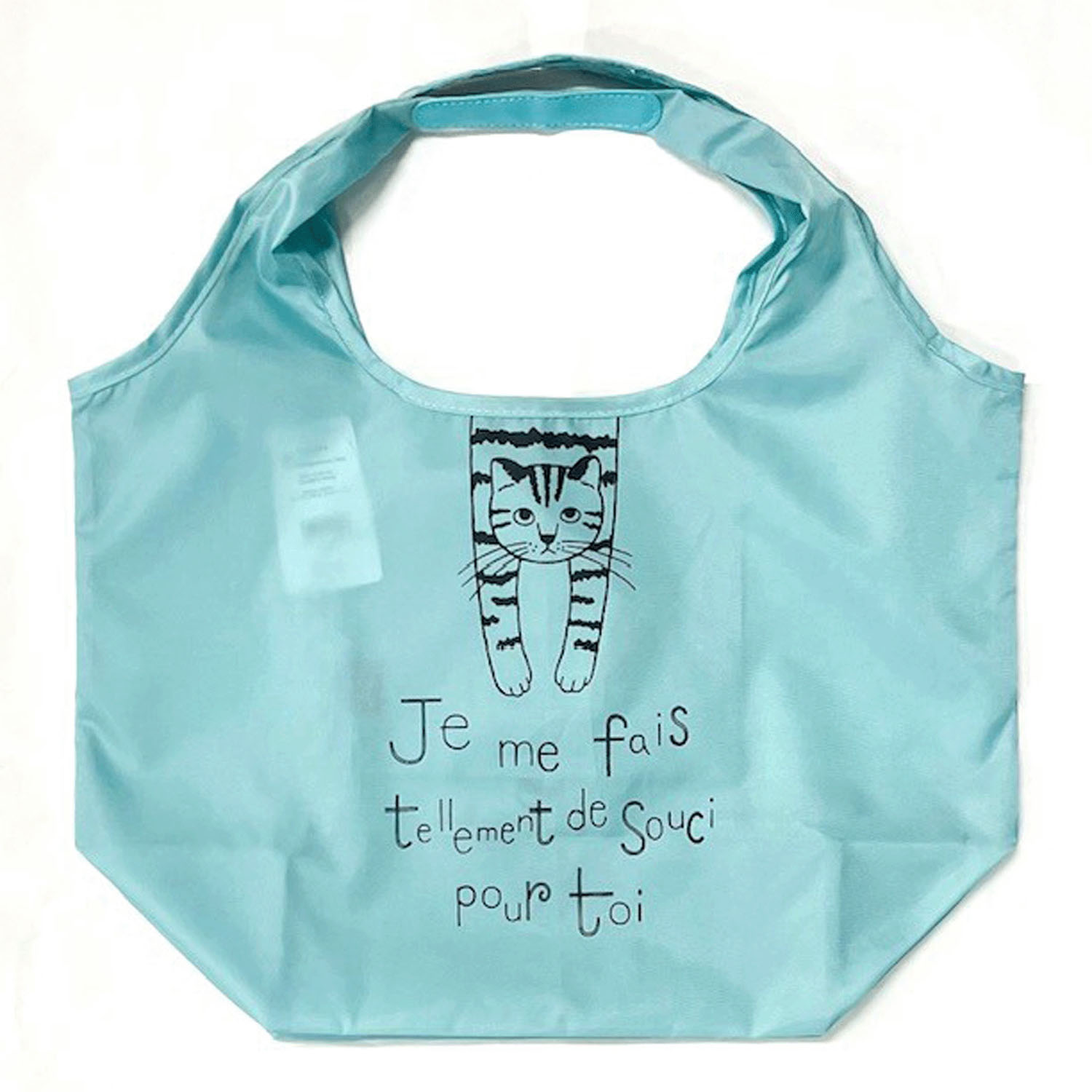 タルティーヌ横型エコバッグ ぶら下がり猫 ミント - 画像1