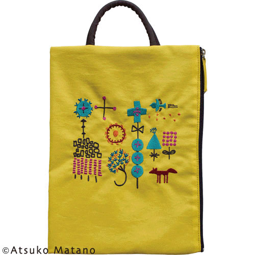 ATSUKO MATANO 刺繍フラットポーチ小さな森（イエロー）
