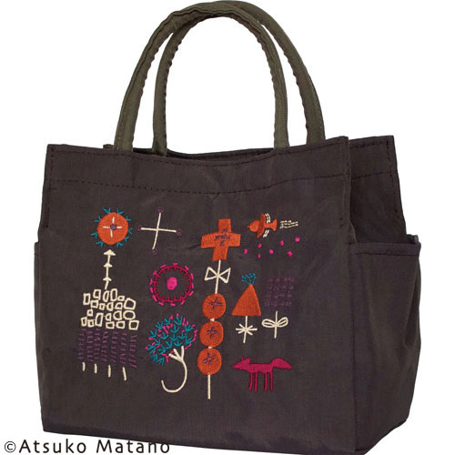 ATSUKO MATANO 刺繍マチ付トート小さな森（ブラウン） - 画像1